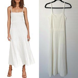 White Ribbed Knit Sleeveless Midi Dress S